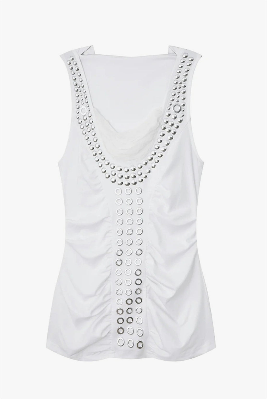 Punk Hooded Eyelet Drawstring Metal Tank Top