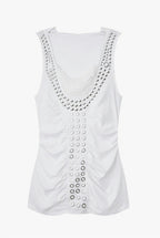 Punk Hooded Eyelet Drawstring Metal Tank Top