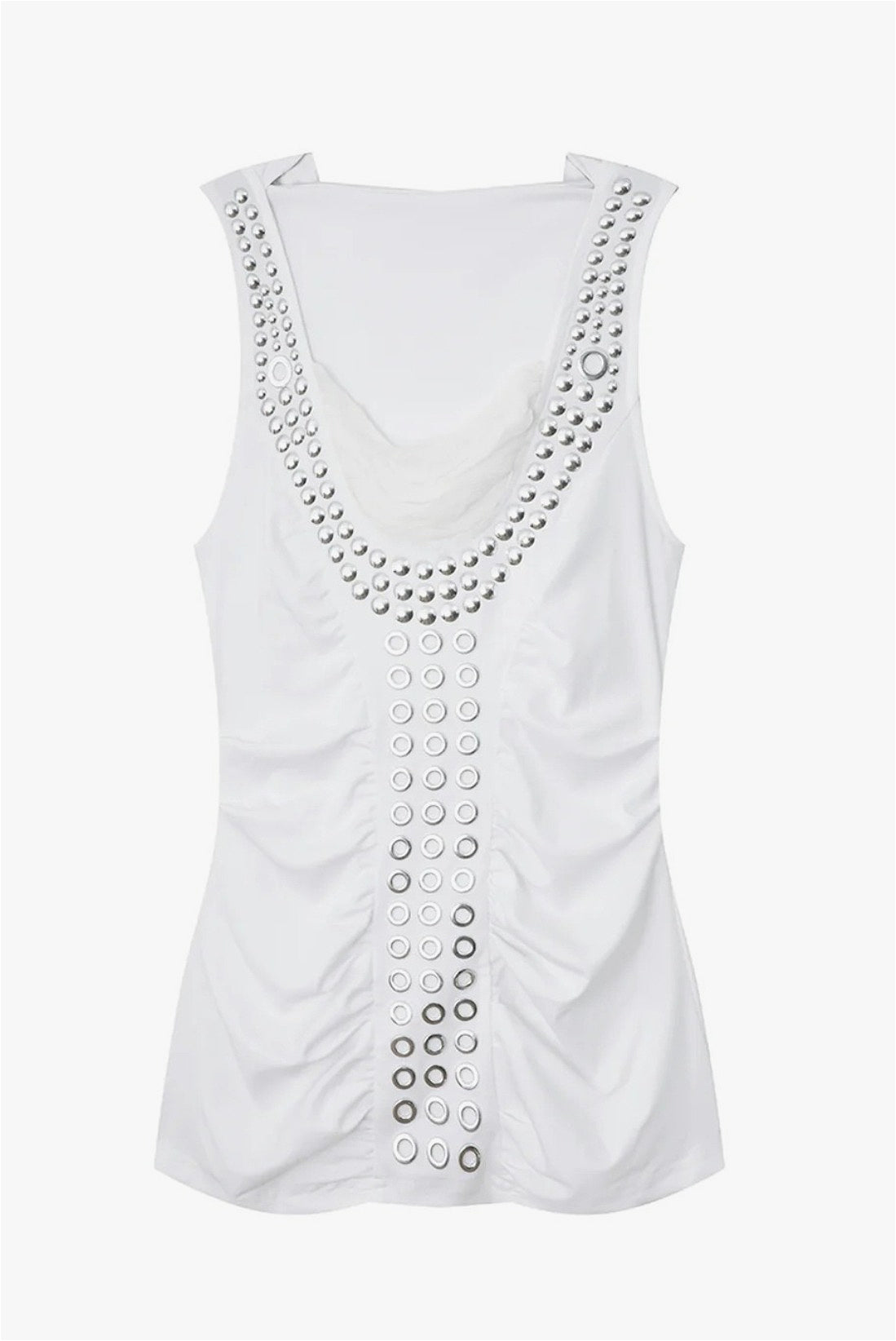 Punk Hooded Eyelet Drawstring Metal Tank Top