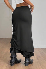 Gothic Punk Print Ruffled Midi Skirt