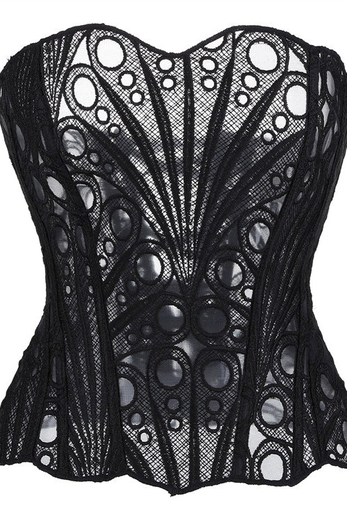 Vintage French Irregular Lace Mesh Printed Boned Corset Main image