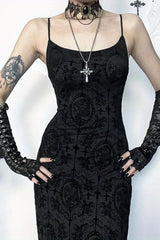 Dark Wind Cross Suspender Slim Fit Hip Maxi Dress