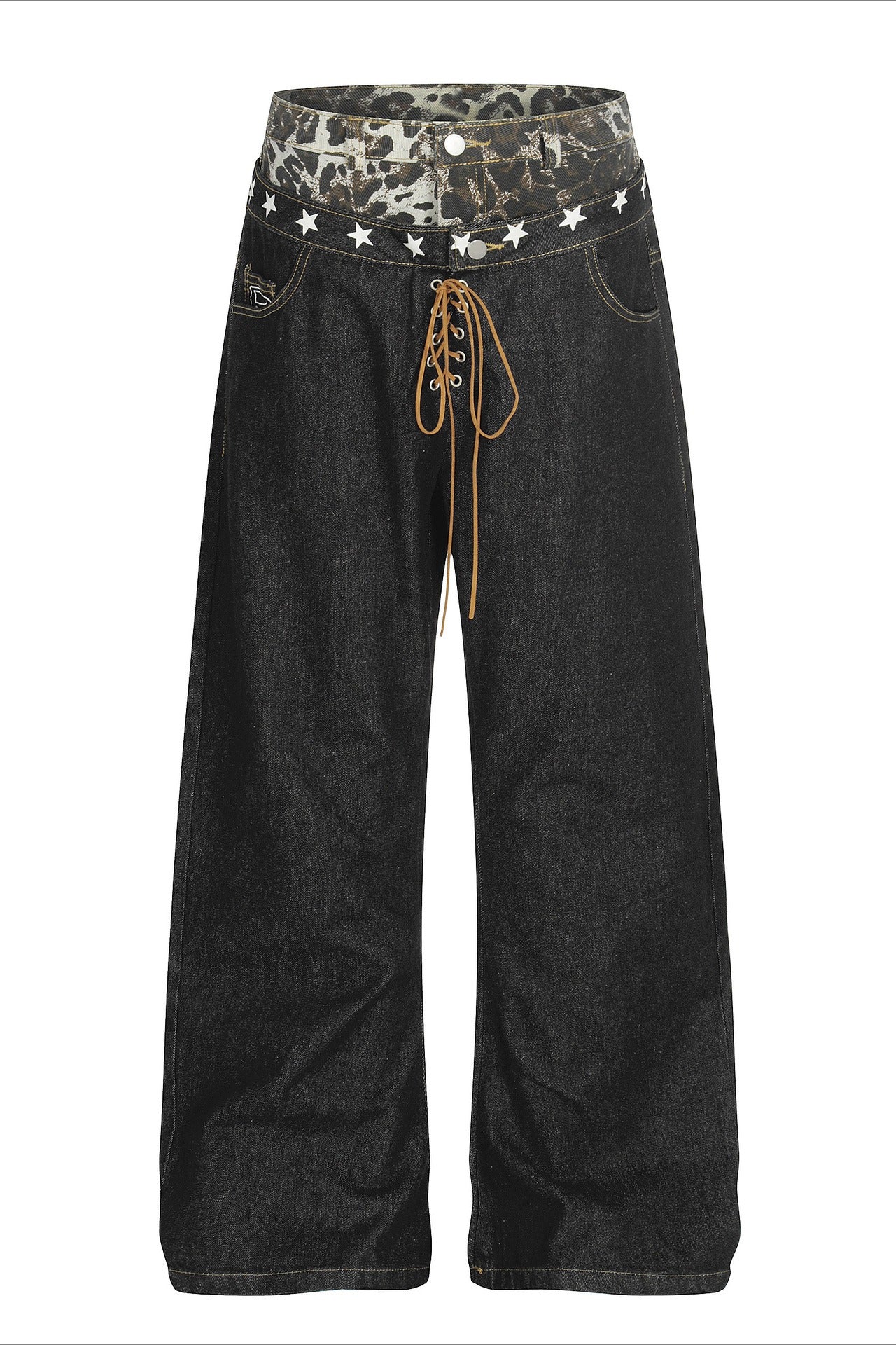 Double Waistband Tie Curved Blade Baggy Stacked Pants Main image