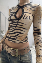 Animal Stripe Keyhole Neck Crop Tops