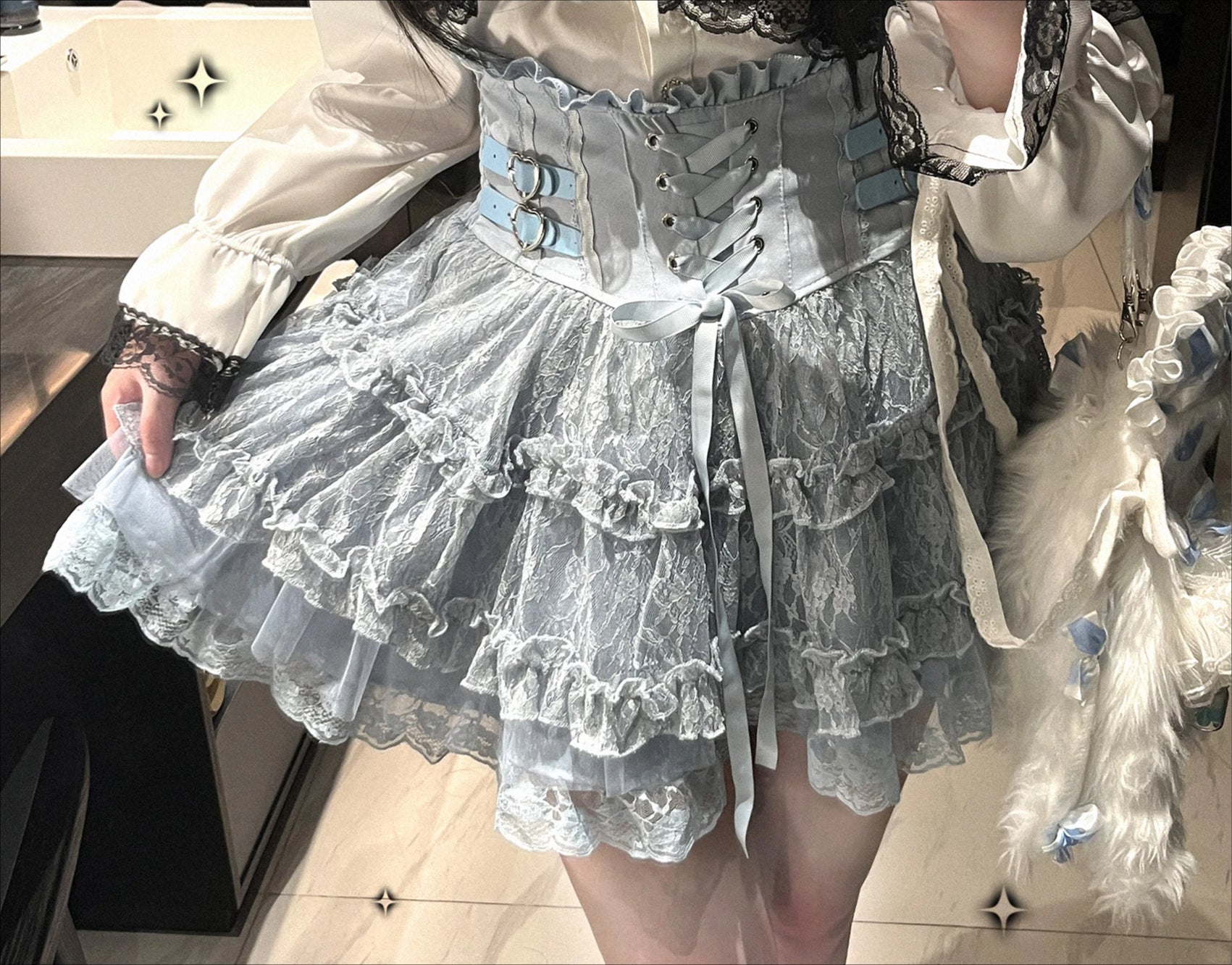 Lace Ruffle Bow Mini Skirt Main image