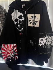 Oversized Punk Skull Print Hoodie