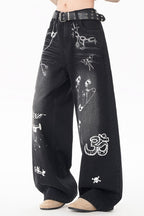 Graffiti Print Wide Leg Pants