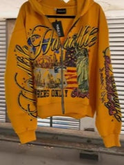 Gothic Punk Print Vintage Zip-up Hoodie