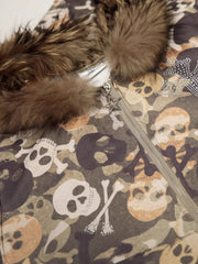 Y2K High-Street Camo Skull Print Hooded Zip Coats with Furry Coat