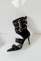 Studded Buckle Mid-Heel Sandals