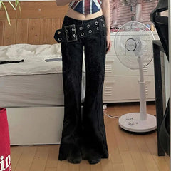 Studded Waistband Black Pants
