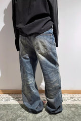 Embroidered Slouchy Straight Denim Trousers