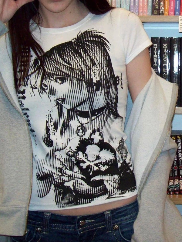 Gothic Anime Print Cropped Short Sleeve T-shirt Secondary image