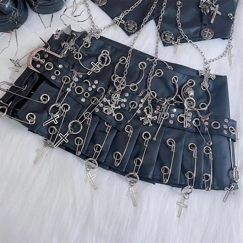 Circular Cross Pin PU Leather Skirt Main image