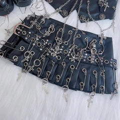 Circular Cross Pin PU Leather Skirt