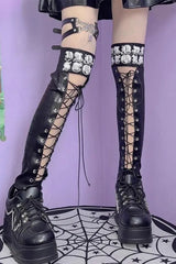 Punk Gothic Y2K PU Tie Letter Print Industrial Leg Warmers