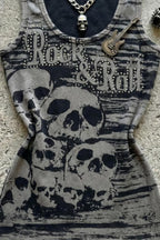 Grey Skull Letter Allover Printed Crew Neck Tank Top