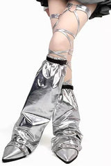 Silver Cyber Y2K Flared Slim Fit Socks