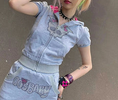 Gothic Rhinestone Skull Zip Hoodie