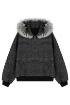 Fine Stripe Fluffy Trim Hoodies