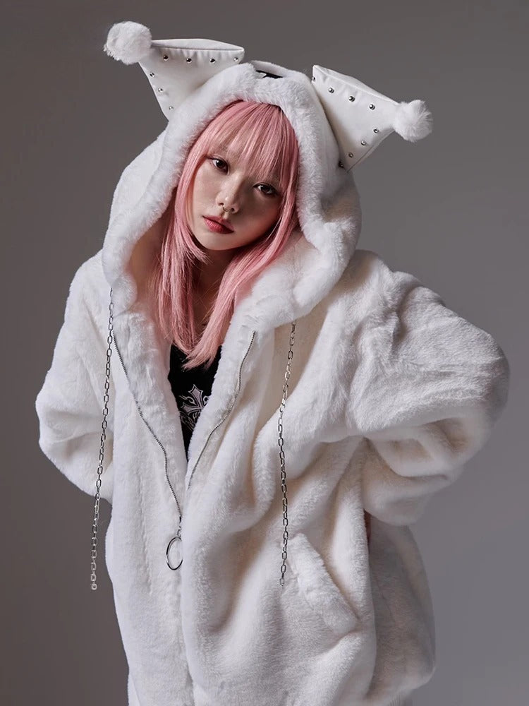Kawaii Style Fluffy Hooded Coat Main image