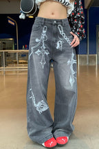 Vintage Gothic Washed Chain Curved Pants