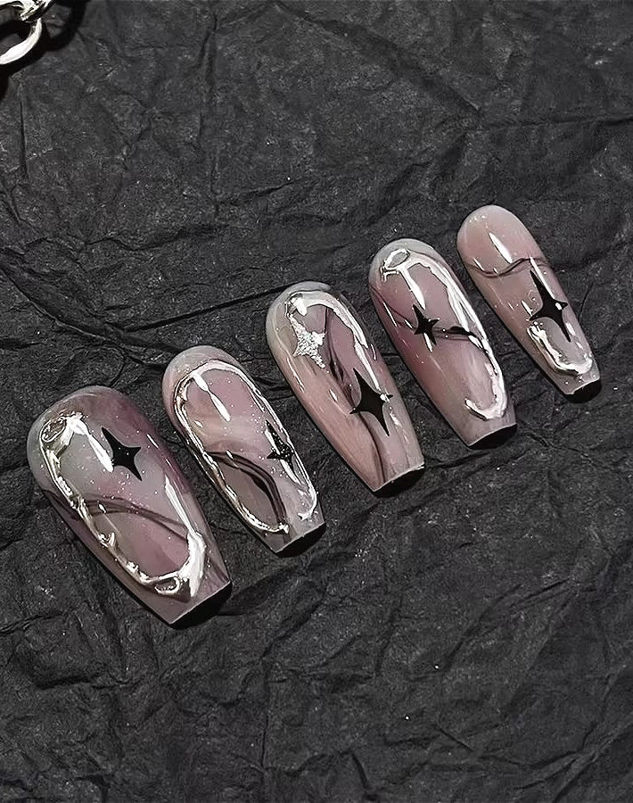 Y2K Pink Black Star Press On Nails