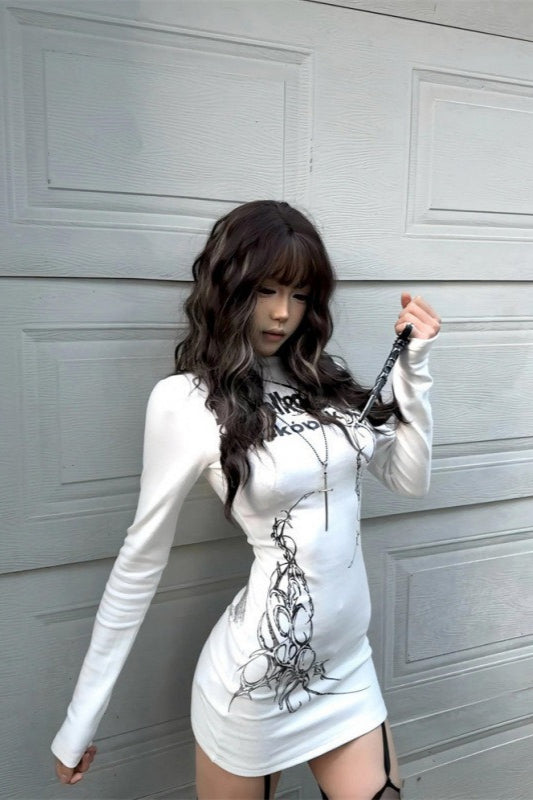 Punk Fitted Long Sleeve Bodycon Mini Dress Main image