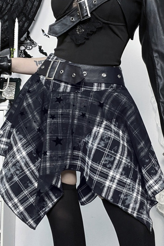 Plaid Asymmetrical Hem Mini Skirt