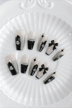 Dark Rhinestone Bow Press On Nails