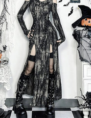 Hooded High Split Bandage Maxi Dress