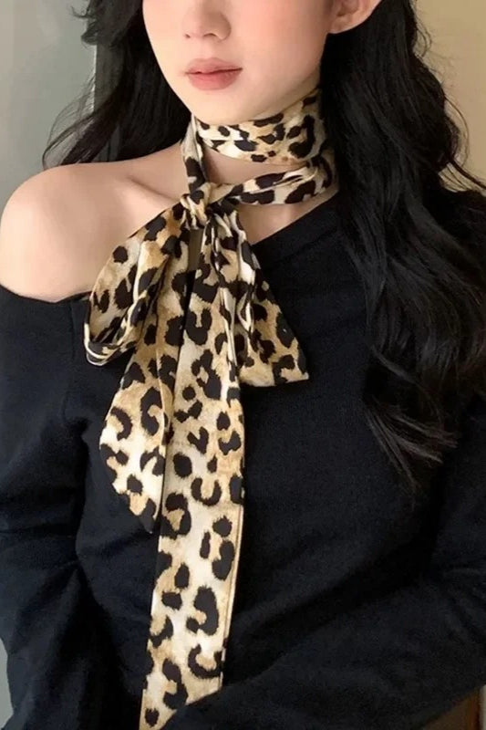 Retro Leopard Print Silk Ribbon Hair Neck Bag Scarf Secondary image