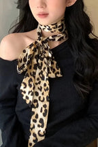 Retro Leopard Print Silk Ribbon Hair Neck Bag Scarf