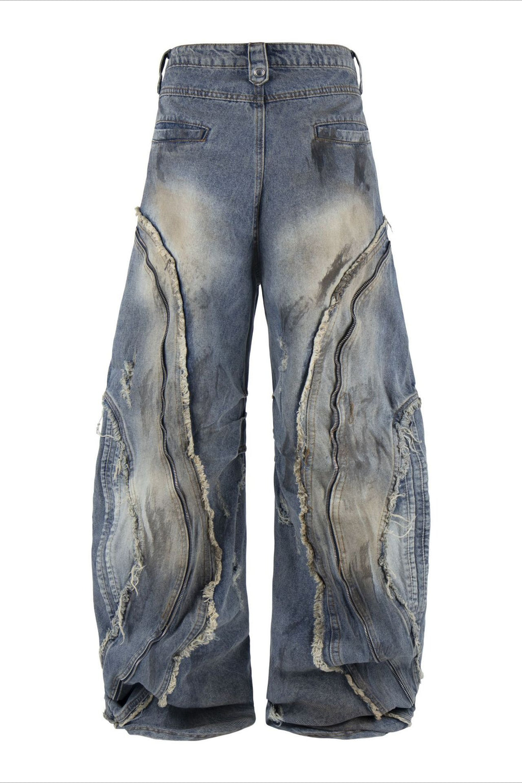 Distressed Panel Barrel Jeans