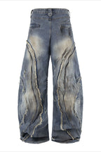 Distressed Panel Barrel Jeans