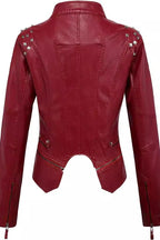 Studded Asymmetric Zip Fitted Leather Jacket