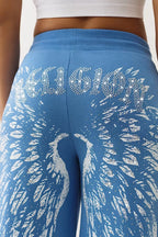 Assorted Rhinestone Graphic Wide Leg Pants