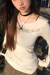 Y2K Gothic Print Knit Top