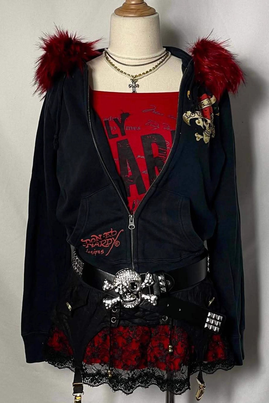 Skull Graphic Contrast Trim Hoodies