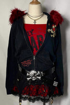 Skull Graphic Contrast Trim Hoodies