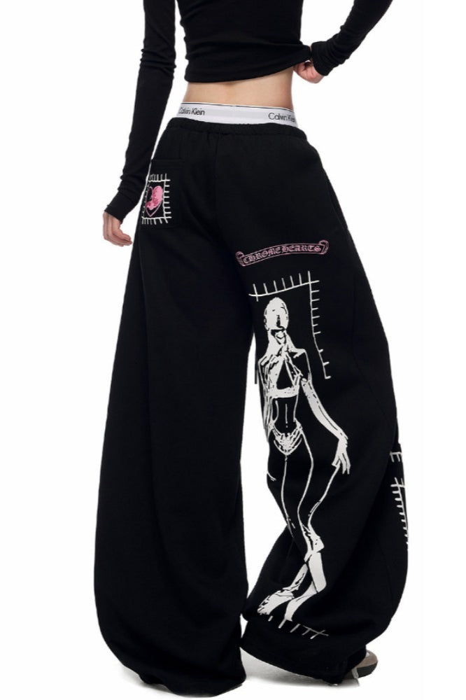 Skeleton Graphic Wide Leg Pants