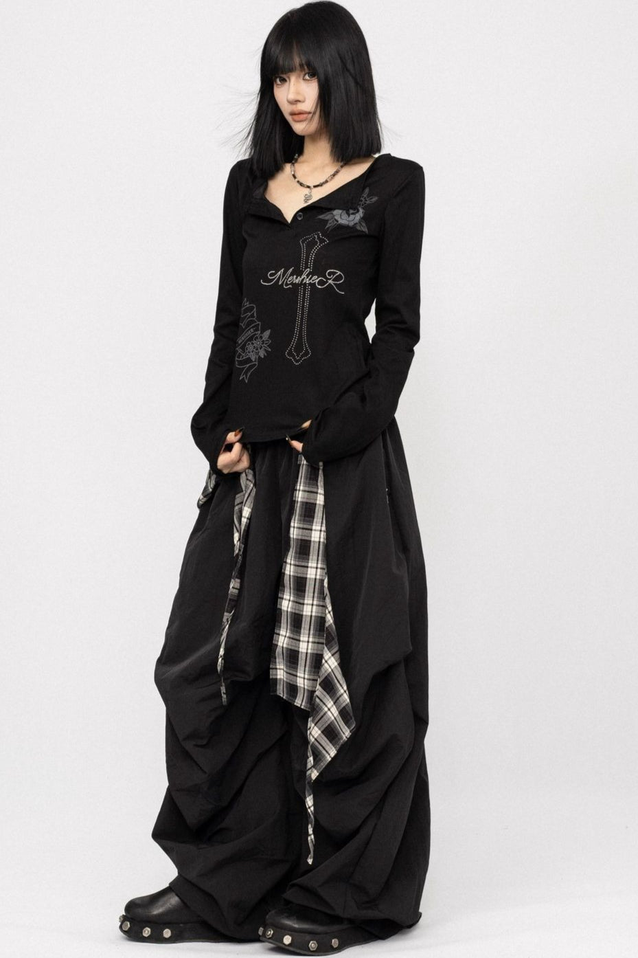 Decorative Cross Split Neck Sweatshirt