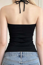 Floral Print Ring Halter Tank Top