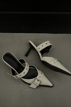 Multi-Buckle Slingback Kitten Heels