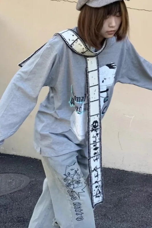 Harajuku Skull Print Knit Scarf Secondary image