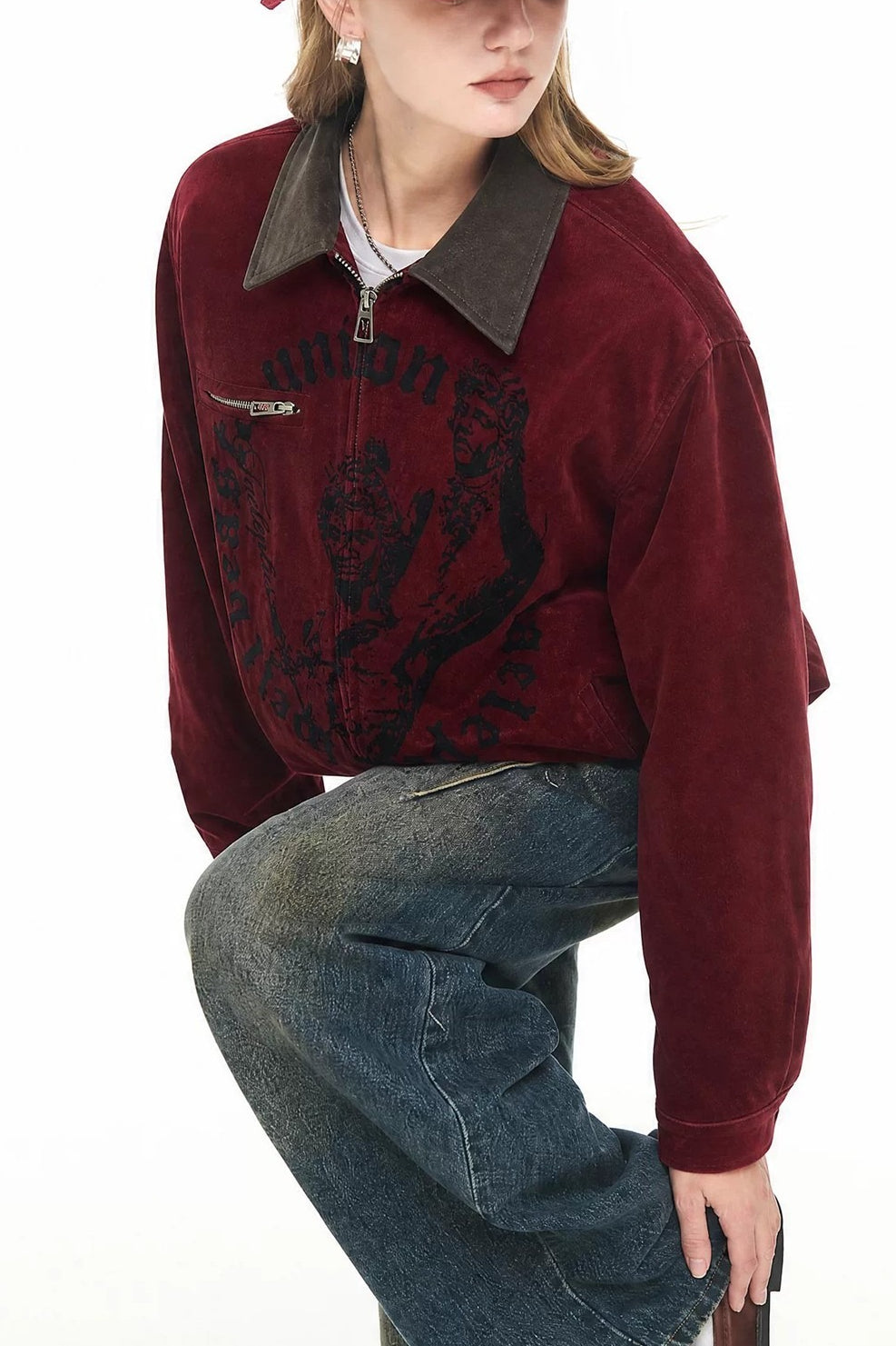 Printed Suede-Look Panel Jacket