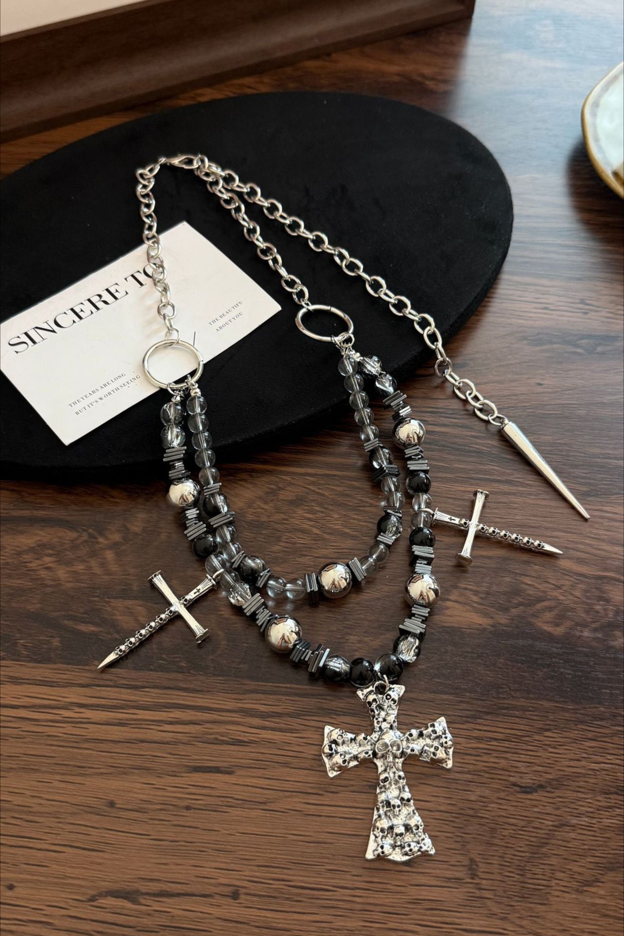 Punk Heavy Beaded Cross Layer Necklace