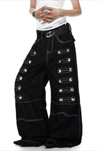 Multi Zip Pocket Wide Leg Cargo Jeans