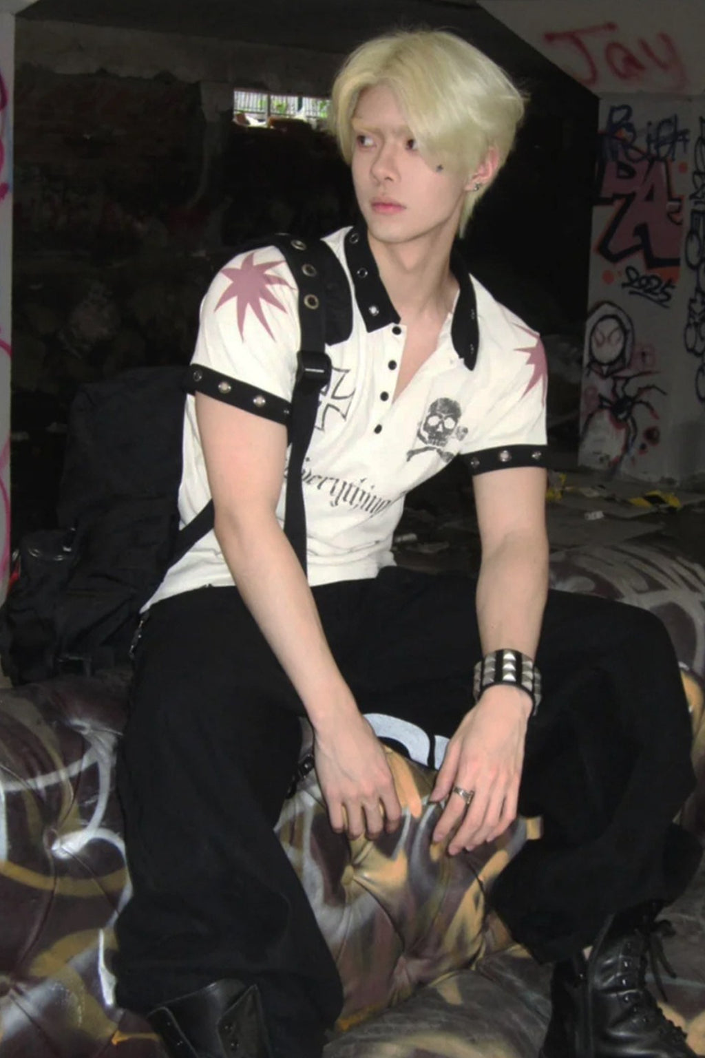 Skull Cross Printed American Vintage Polo Shirt