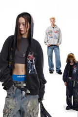 Hip-hop Graffiti Print Zip-up Hooded Coat